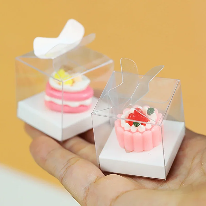 Mini caja de pastel transparente de 2 unidades para casa de muñecas; Accesorios de embalaje de juguetes de postre de simulación