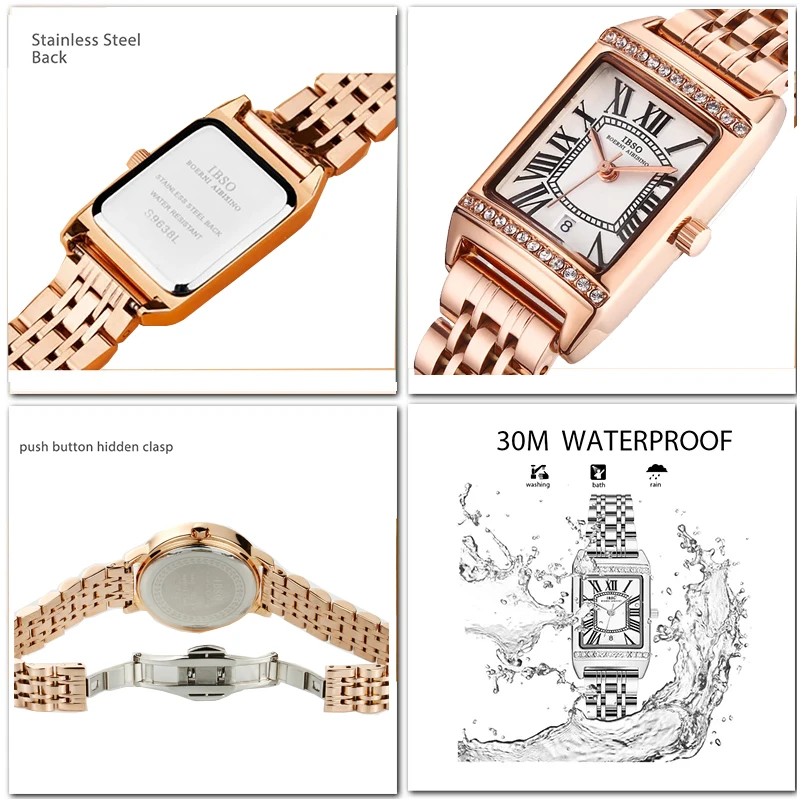 Luxury Brand Women Rectangular Watch Small Golden Romantic Hand Clock Female Steel Waterproof Elegant Ladies Quartz Wristwatch