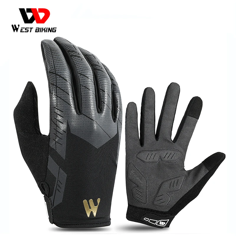 WEST BIKING Breathable Cycling Gloves Touch Screen Anti-slip Shockproof Pad MTB Bike Gloves Sport Fitness Running Bicycle Gloves