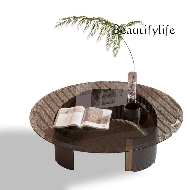 Italian Simple Modern Creative Designer Furniture Light Luxury Tempered Glass round Tea Table