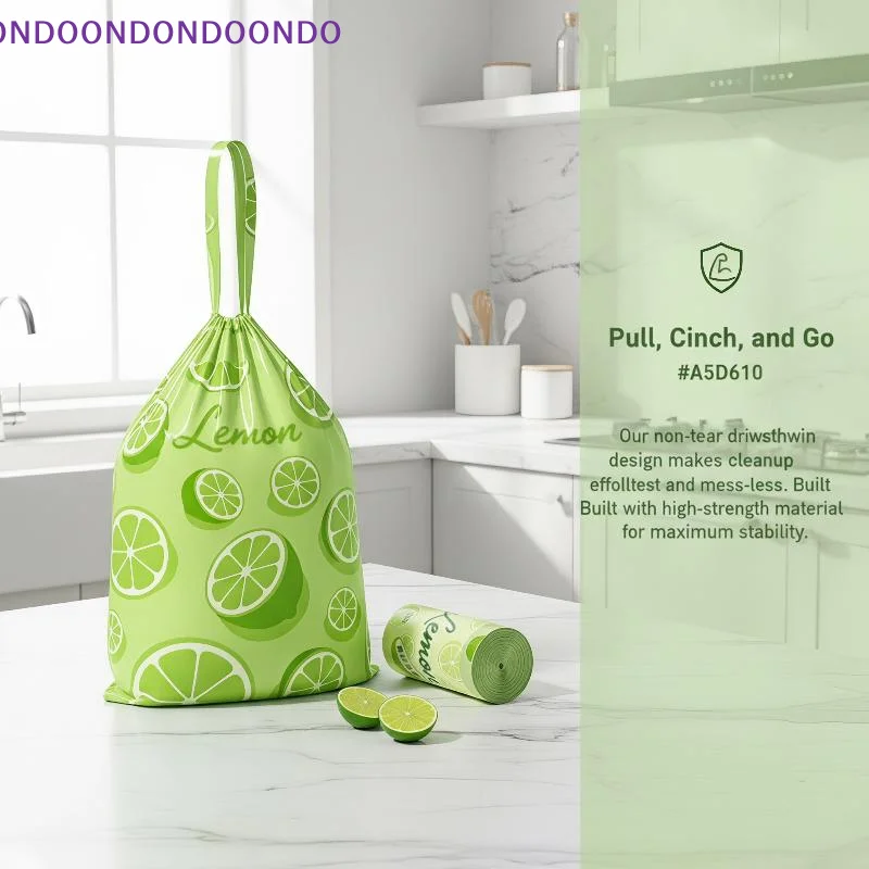 Disposable Drawstring Trash Bags Lemon Scent Thickened 10-100 Sheets Easy Tie Garbage Bags for Household Kitchen Waste Use