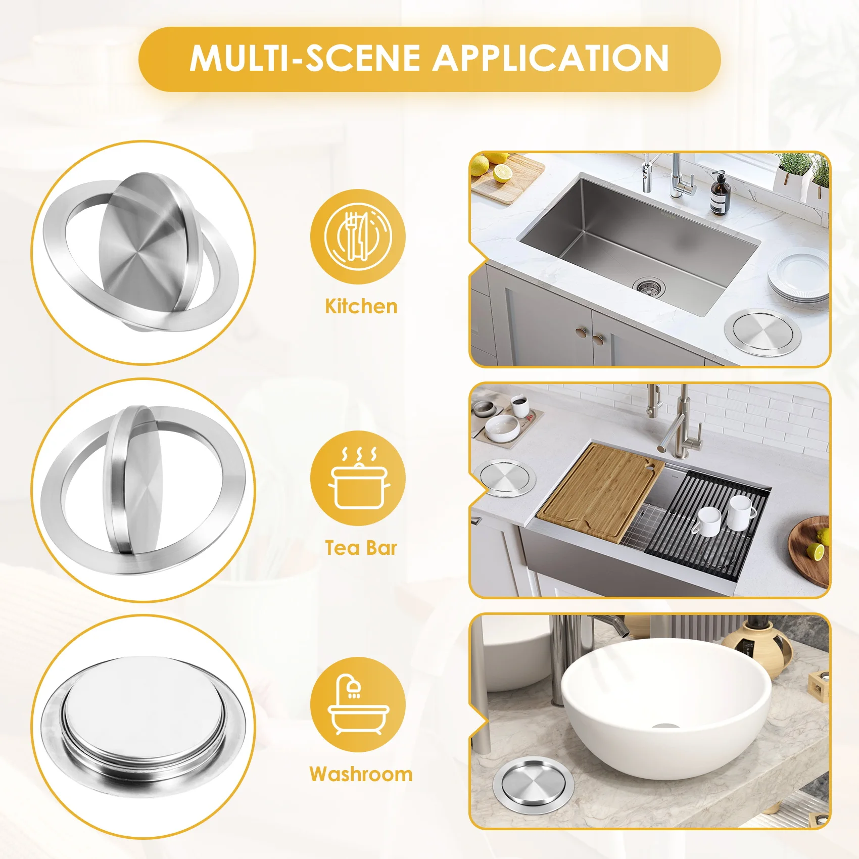 A25I Stainless Steel Garbage Flap Lid Trash Bin Cover Flush Built-in Balance Swing Flap Garbage Lid for Kitchen Counter Top D