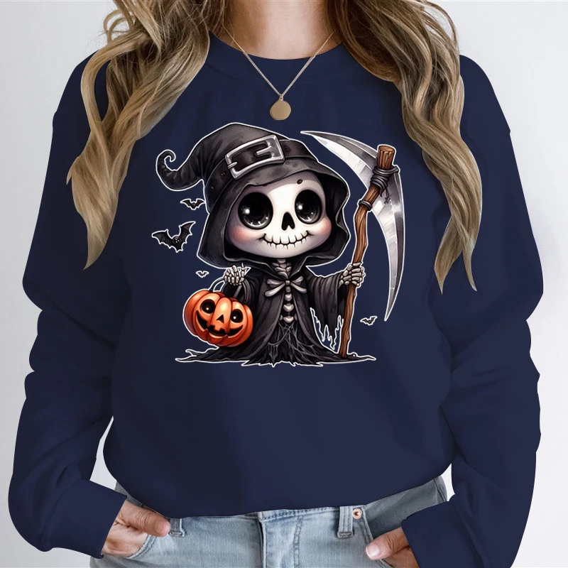 Streetwear Clothes Men Women New Sweatshirt Cartoon Horror Print Oversize Hoodie Halloween Harajuku Gothic Black Pullover Hoodie