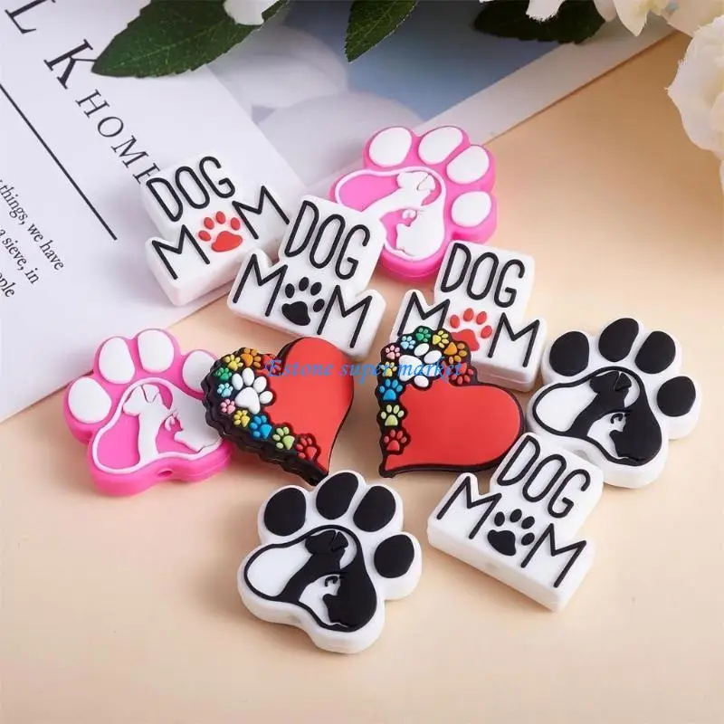 090B 10 Stück DIY-Armbänder, Schlüsselanhänger, Basteln, Hundepfoten, Silikonperlen, personalisierter Schmuck