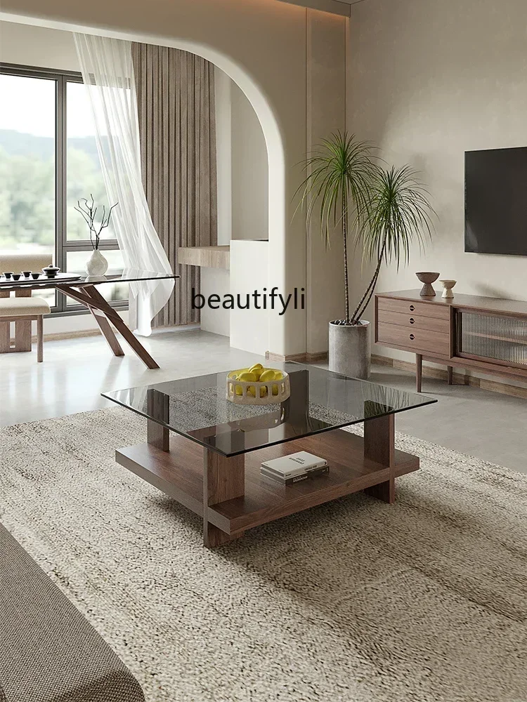 

New Arrivals Tempered Glass Tea Table Living Room Home Solid Wood Rectangular Tea Table Simple Small Tea Table S8350