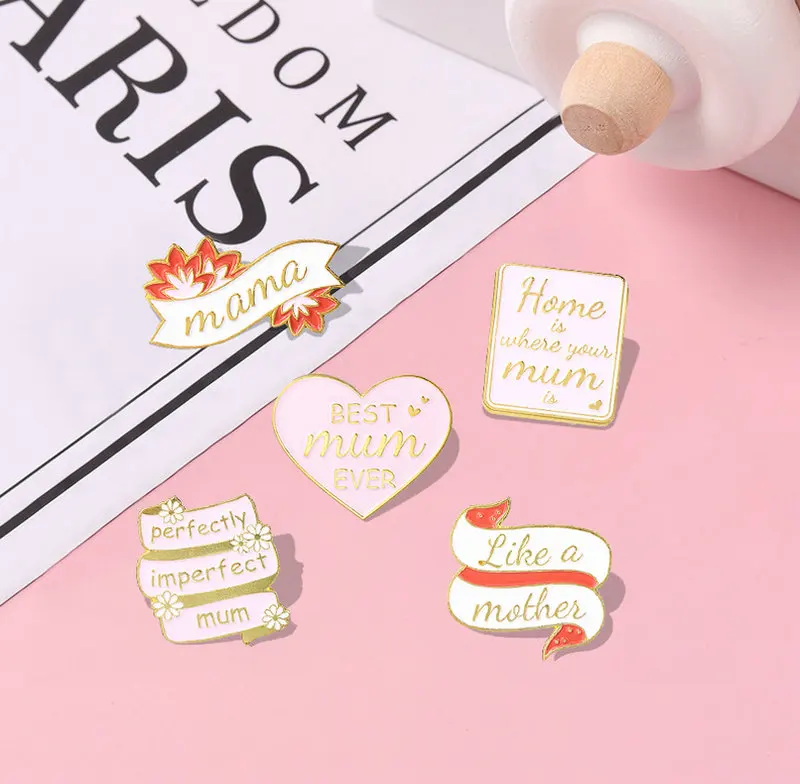 10 unids/lote, alfileres esmaltados de la mejor mamá, broche personalizado perfecto para mamá, insignia para solapa, bolsa, joyería rosa de dibujos animados, cumpleaños para el día de la madre