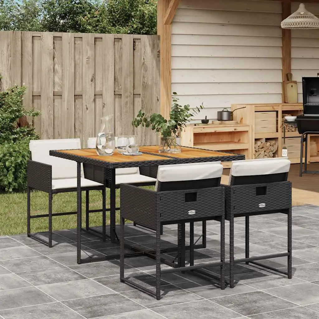 Black Rattan Patio Dining Set with Cushions, Foldable Table & 4 Chairs for Garden Porch UV Resistant Compact Storage, Customized