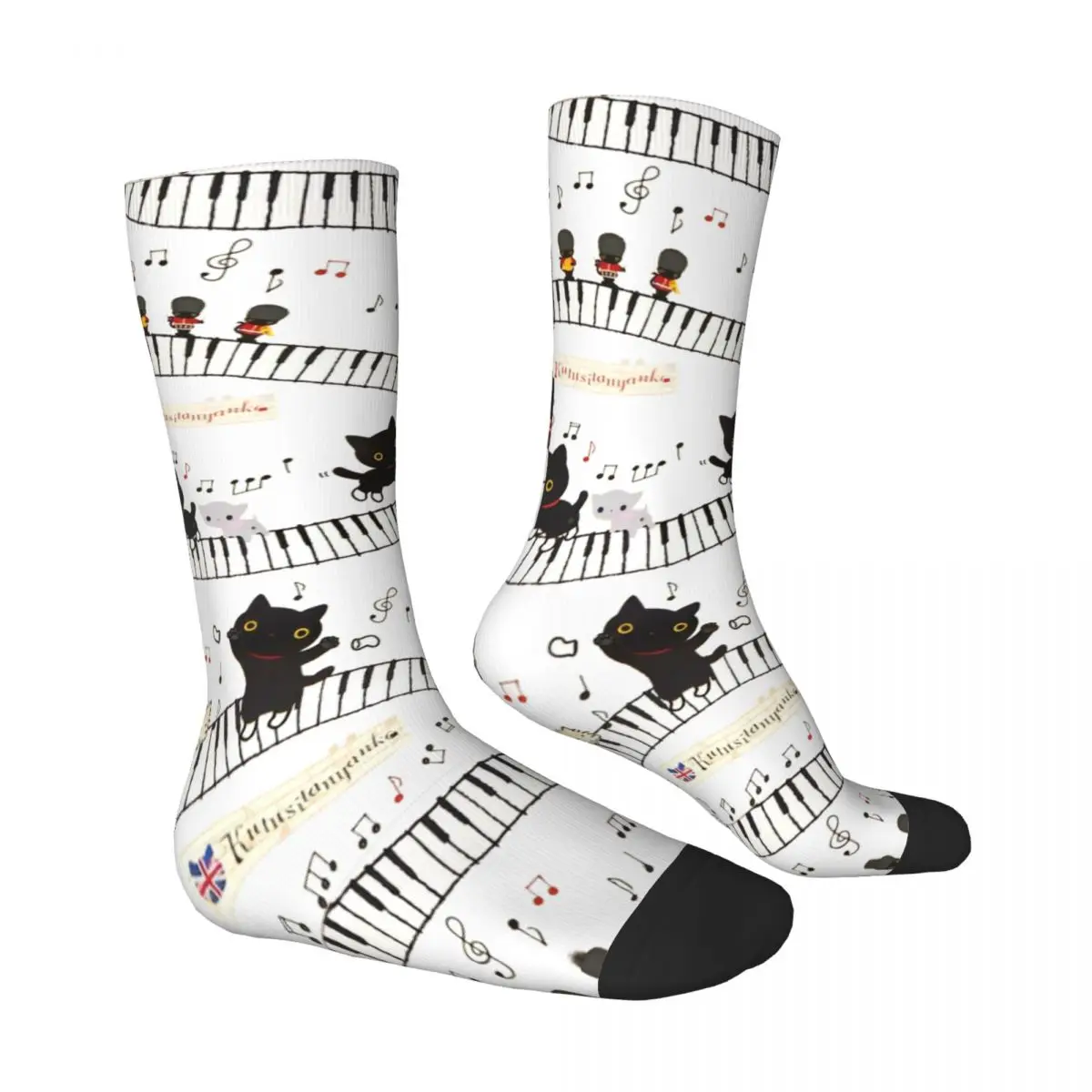 Cats And Piano Socks Autumn Stockings Fashion Men Soft Breathable Socks Pattern Outdoor Sports Anti-Slip Socks