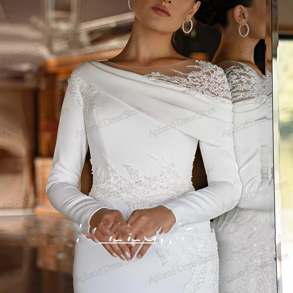Gorgeous Wedding Dresses Satin Bridal Gowns Beading Appliques Full Sleeves Robes For Women Vestidos De Novia Customized 2026