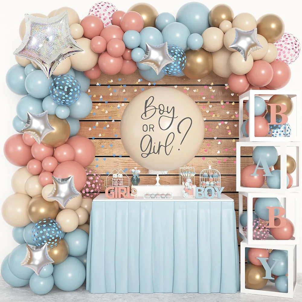 Konfetti-Staubrosa, Blau, Nude, Gold Ballon-Girlanden-Set für Jungen oder Mädchen, Geschlechts-Enthüllungs-Party-Dekorationen und Zubehör – Detail 1