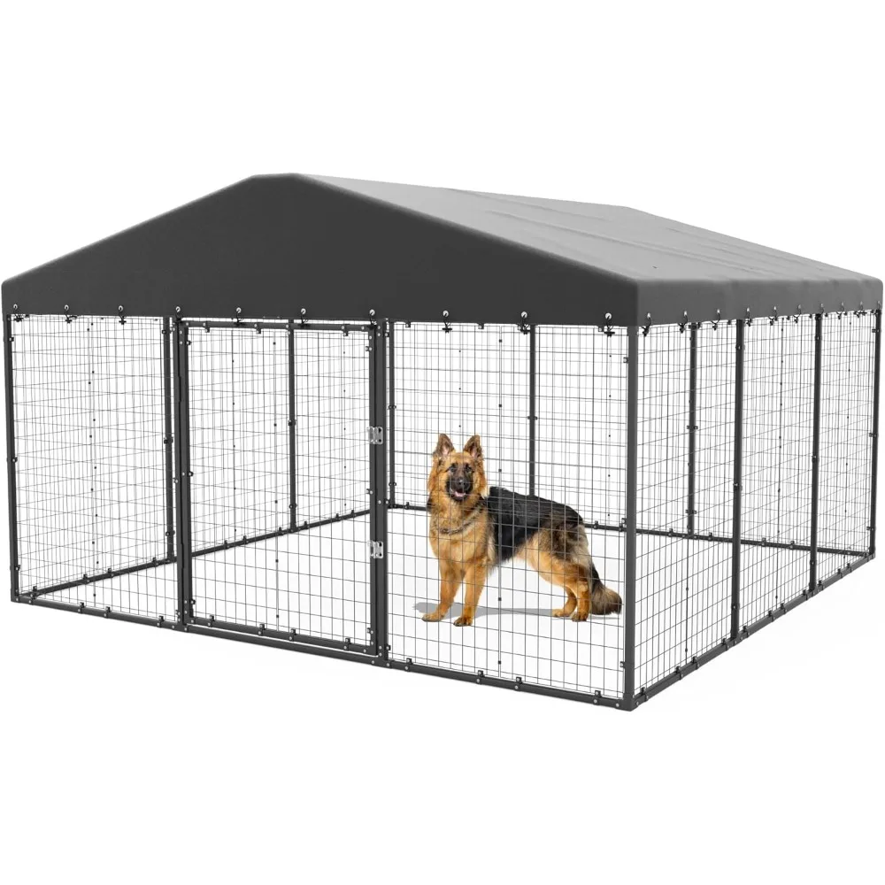 

Large Outdoor Dog Kennel,118" x 118" x 70.9" Heavy Duty Dog Cage with Roof,Galvanized Steel Dog Enclosure Fence with Double Sec