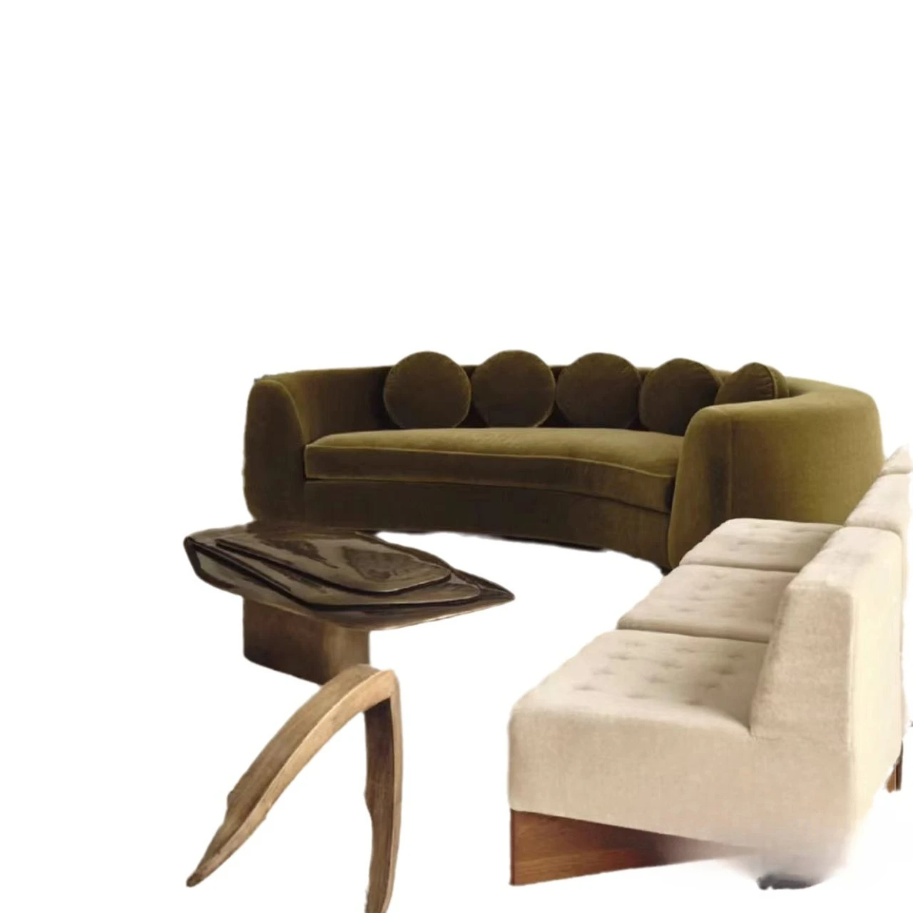 

Italian, retro, green arc, sofa, small apartment, semicircle, cashew, Nordic