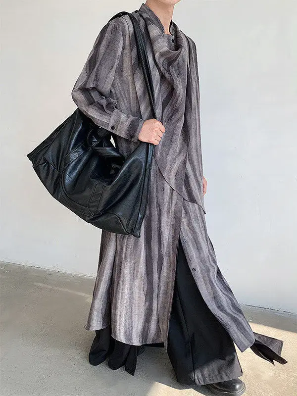 

Асимметричный мужской халат средней длины с длинными рукавами и воротником-стойкой, градиентное окрашивание, модный городской стиль, весна