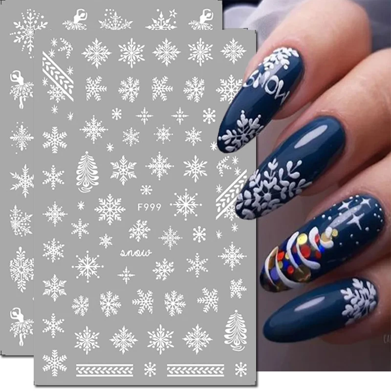 

3d Nail Art Stickers Christmas Winter White Snowflake Xmas Trees Decals For Nails Decoration Manicure Salon Beauty