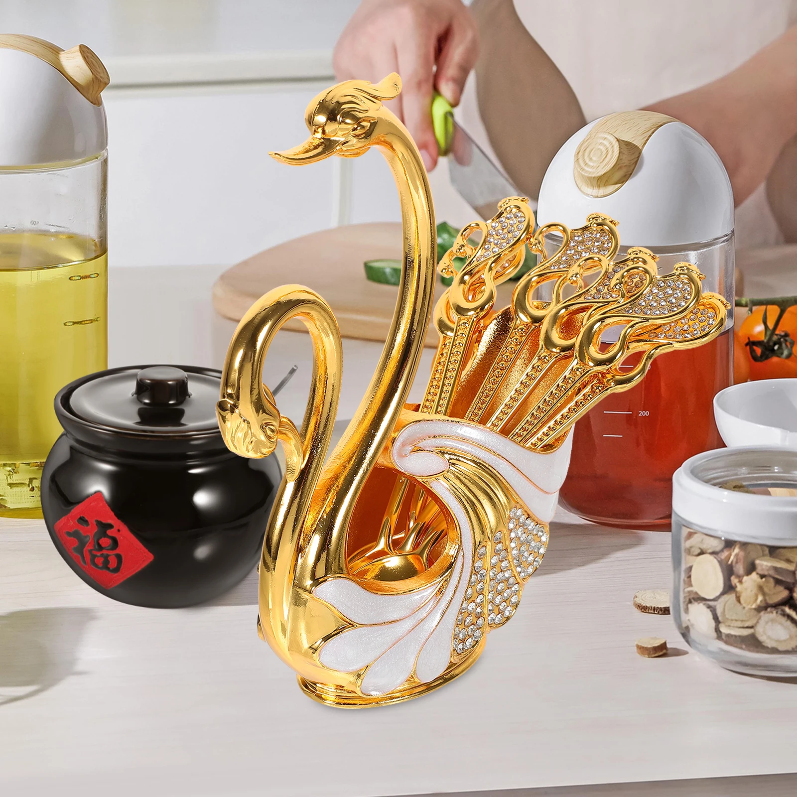 

Creative Coffee Spoons Elegant Metal Fruit Forks Kitchen Gadgets Holder Smooth Surface Comfortable Touch Dessert