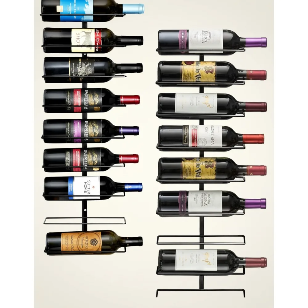 

Modern Wall Mount Wine Rack 2-Pack, Holds 18 Bottles, Space-Saving Black Metal Holder for Home Bar Kitchen