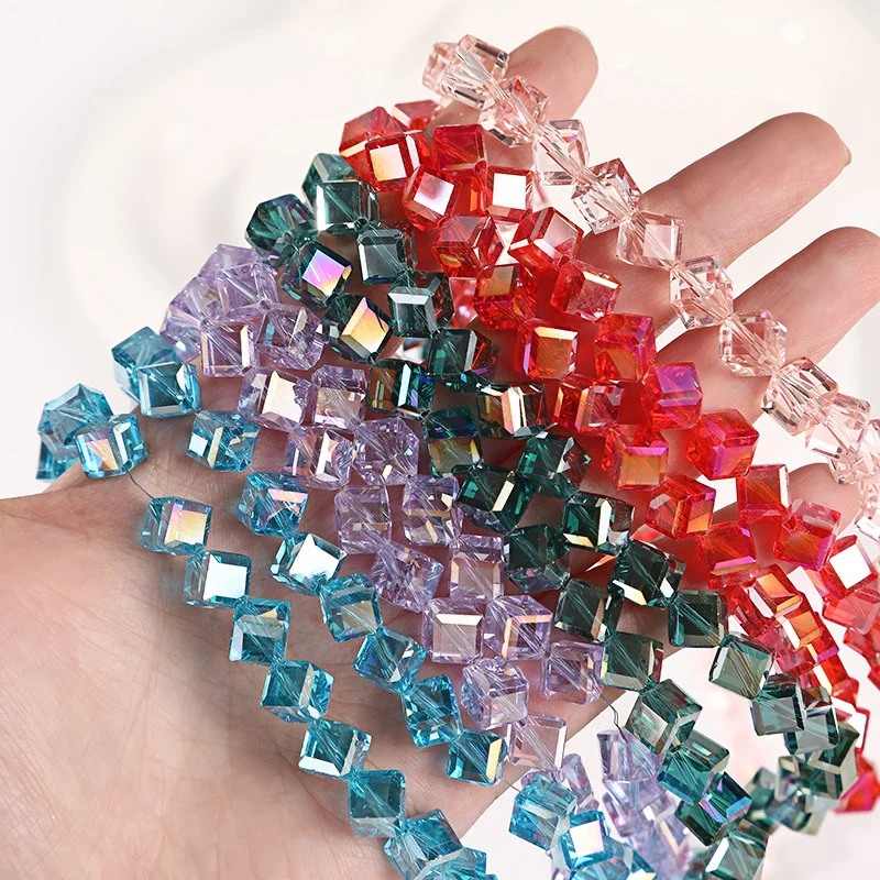 6/8MM Diagonal Hole Cube Sugar Beads Crystal Glass Loose Beads For Jewelry Making Bracelet Necklace Earring Accessories DIY ﻿