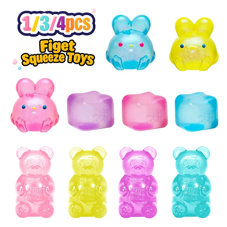 In Stock Squishy Toys Jelly Bear & Rabbit Shapes, Soft Slow Rebound Stress Relief Squeeze Fidget Toys, Sensory Hand Toys