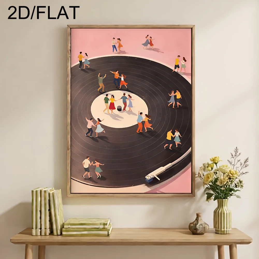 1pc Vintage Vinyl Record Player Canvas Art Prints Frameless Dancing People Posters Retro Music Prints for Living Room Decoration