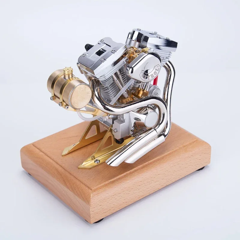 V-type Motorcycle Gasoline Engine Model Kit Metal OHV Twin Cylinder Four Stroke Gasoline Engine Model