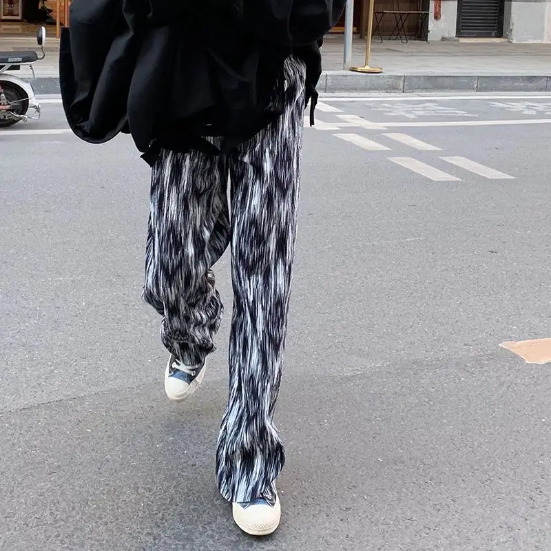 

Casual Pants Trend New Halo Dyeing Wide Leg Pants Female High Waisted Sagging Sensation Pleating Straight Cylinder Trousers