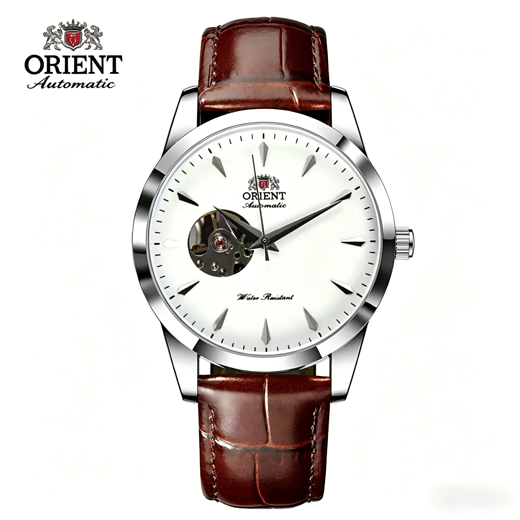 ORIENT Men's Automatic Mechanical Watch Open Heart Dial Leather Strap Waterproof Business Casual Wristwatc