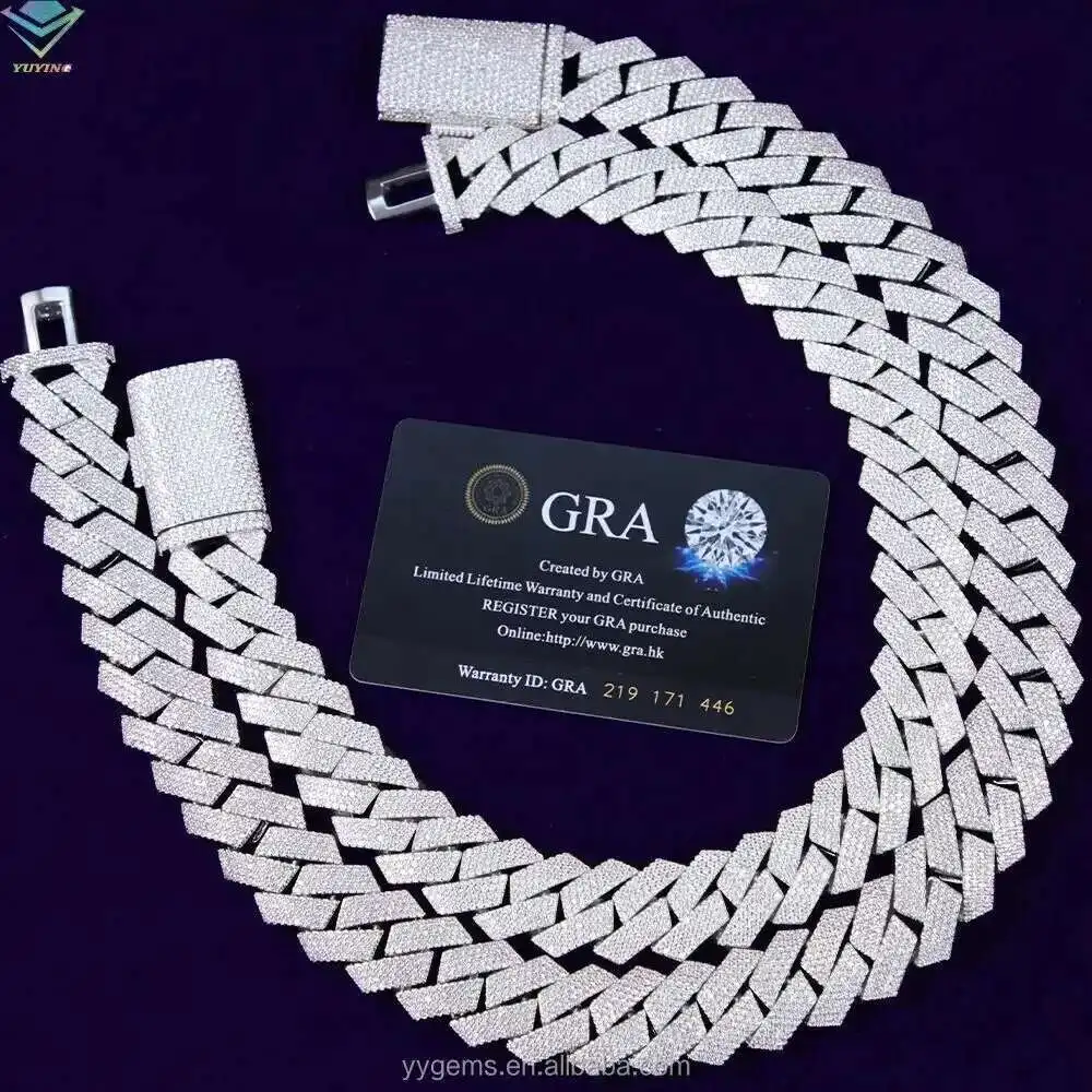 

RTS Heavy Mossanite Cuban Chain Jewelry 3rows 4rows 20mm Wide Hip Hop Necklace S925 Silver Cuban Link Chain Necklace