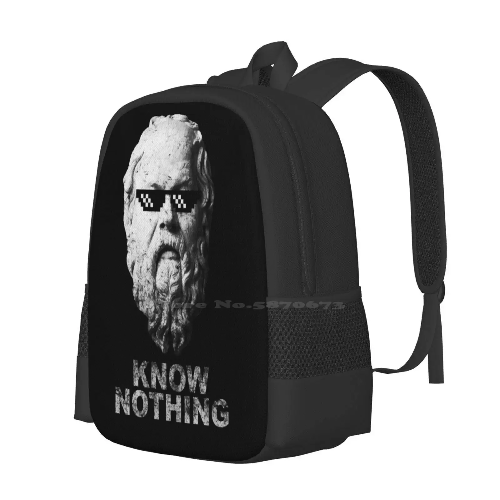 Know Nothing Hot Sale Backpack Fashion Bags Socrates Philosopher Deal With It Smart Skeptic Know Nothing Optimistic Nihilist