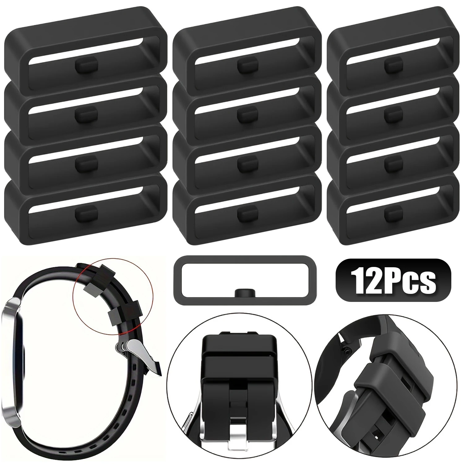 

12PCS Watch Band Holder Loop Watch Fastener Rings Rubber Bands Keeper Replacement Watch Strap Band for Smart Sport Watches Parts