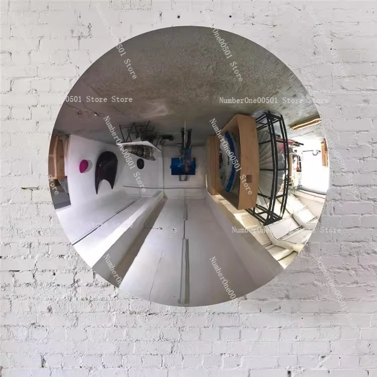 Modern stainless steel concave mirror hotel model room entrance TV background wall living room study round wall decoration wall