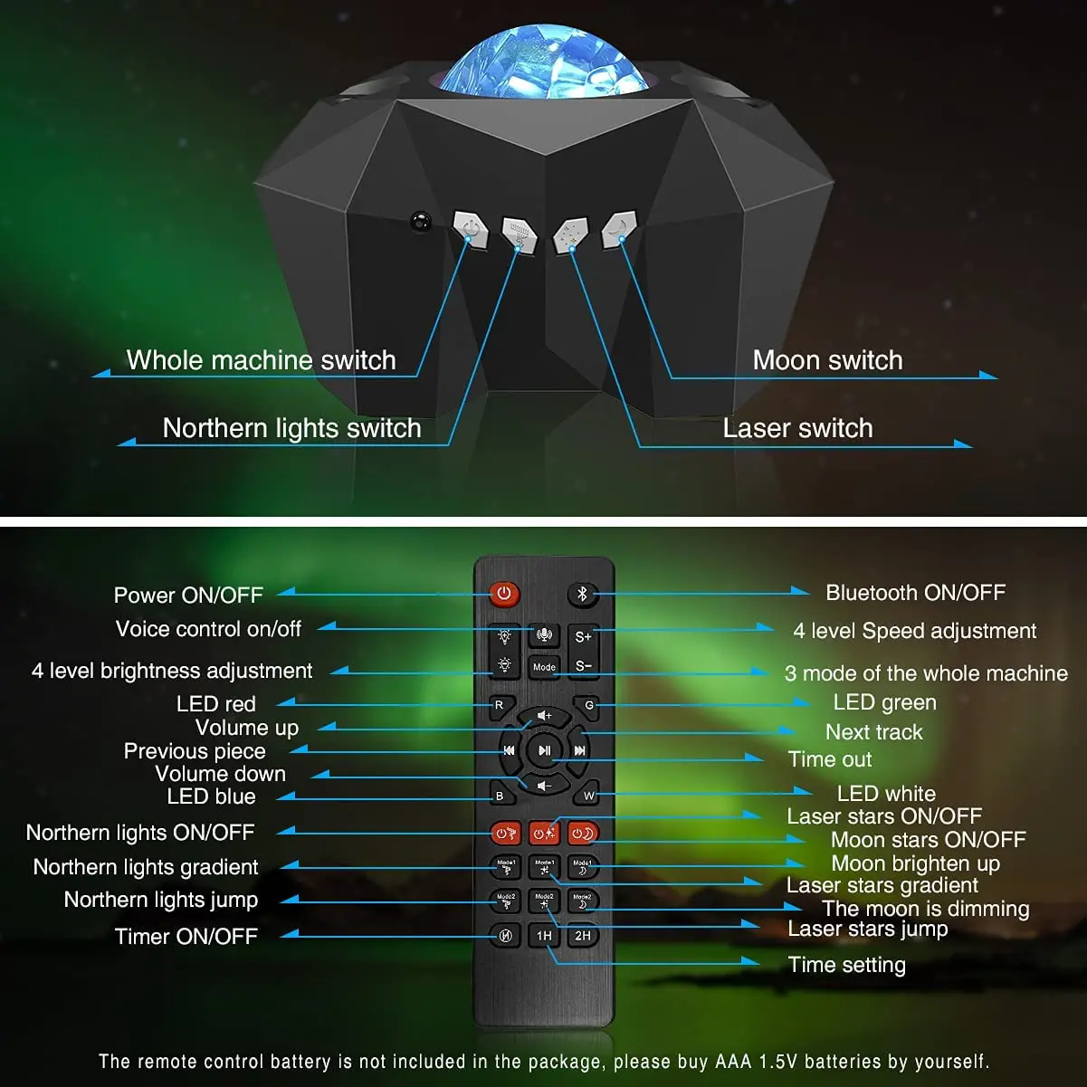 LED Starry Sky Galaxy Projector Aurora Star Projector Night Light with Bluetooth Speaker Projection Lamp for Kids Bedroom Decor