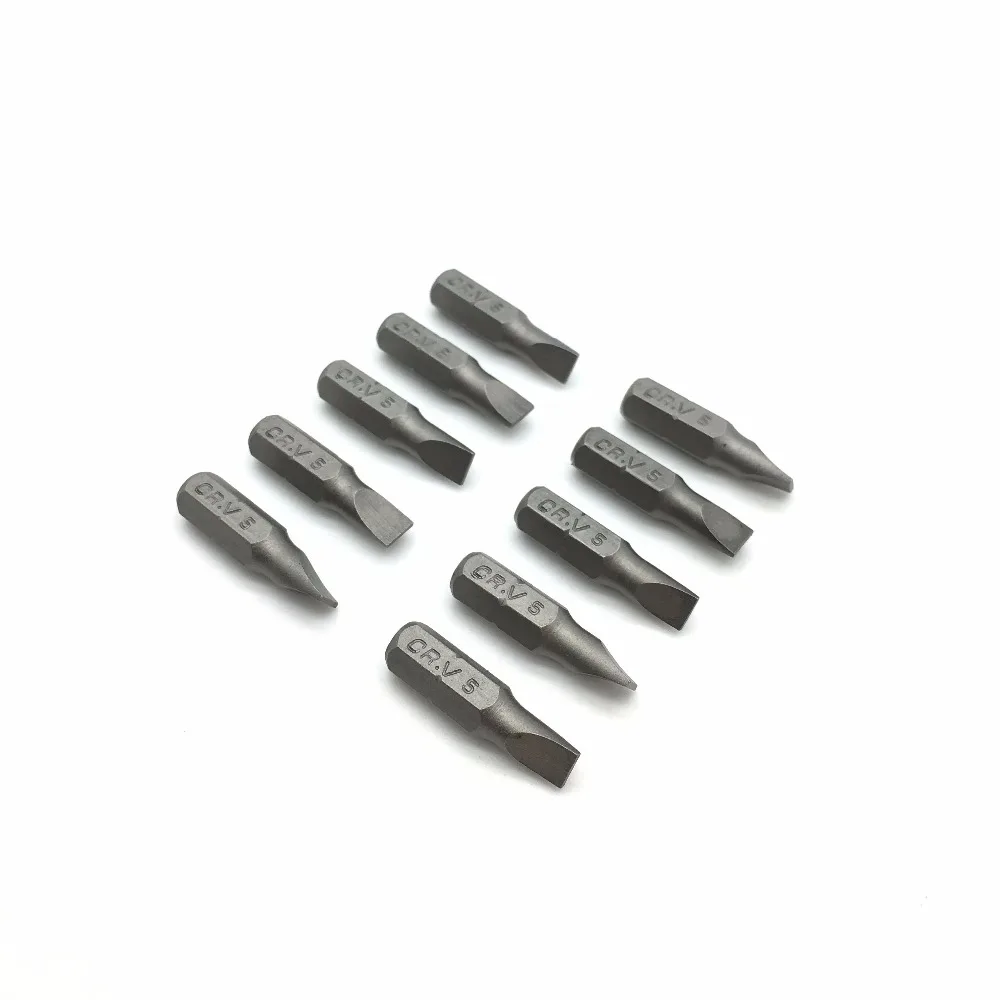 10pcs Slotted SL4 SL5 SL6 1/4 inch 6.35mm Hex Shank 25mm Long Screwdriver Bits Flat 4 5 6mm Chrome Vanadium Steel Bit Set