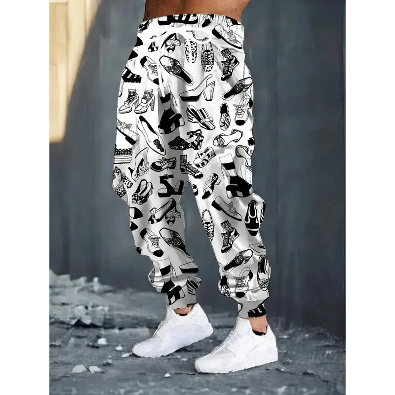 السراويل الرجالية الجديدة لربيع وخريف 2025 كاجوال عصرية ناعمة ومريحة مع طباعة نمط ثلاثي الأبعاد