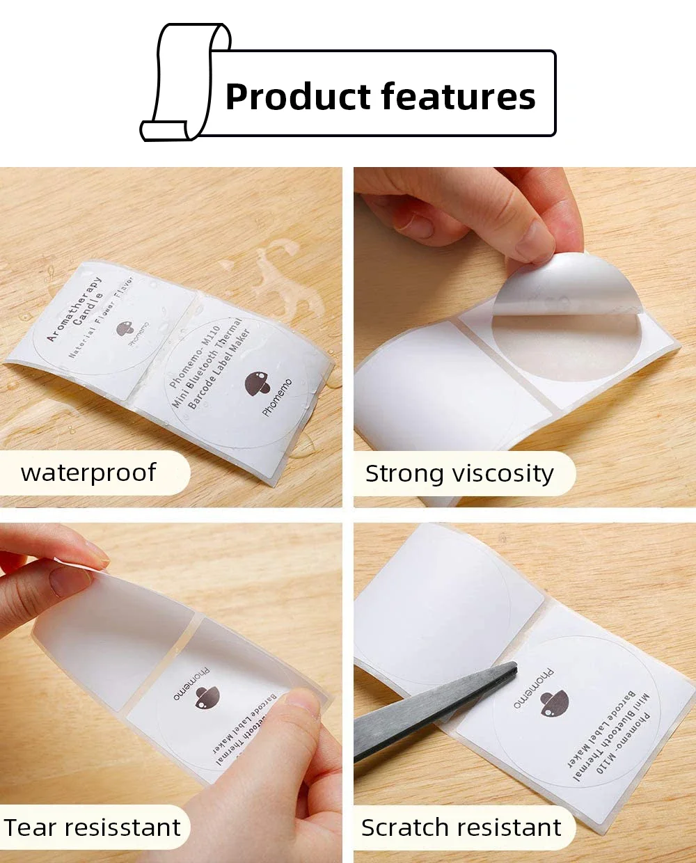 Phomemo Thermal Papel for M110/M200 Printer Home Office Labels Colorful Adhesive Paper Round Square Printable Sticker Paper