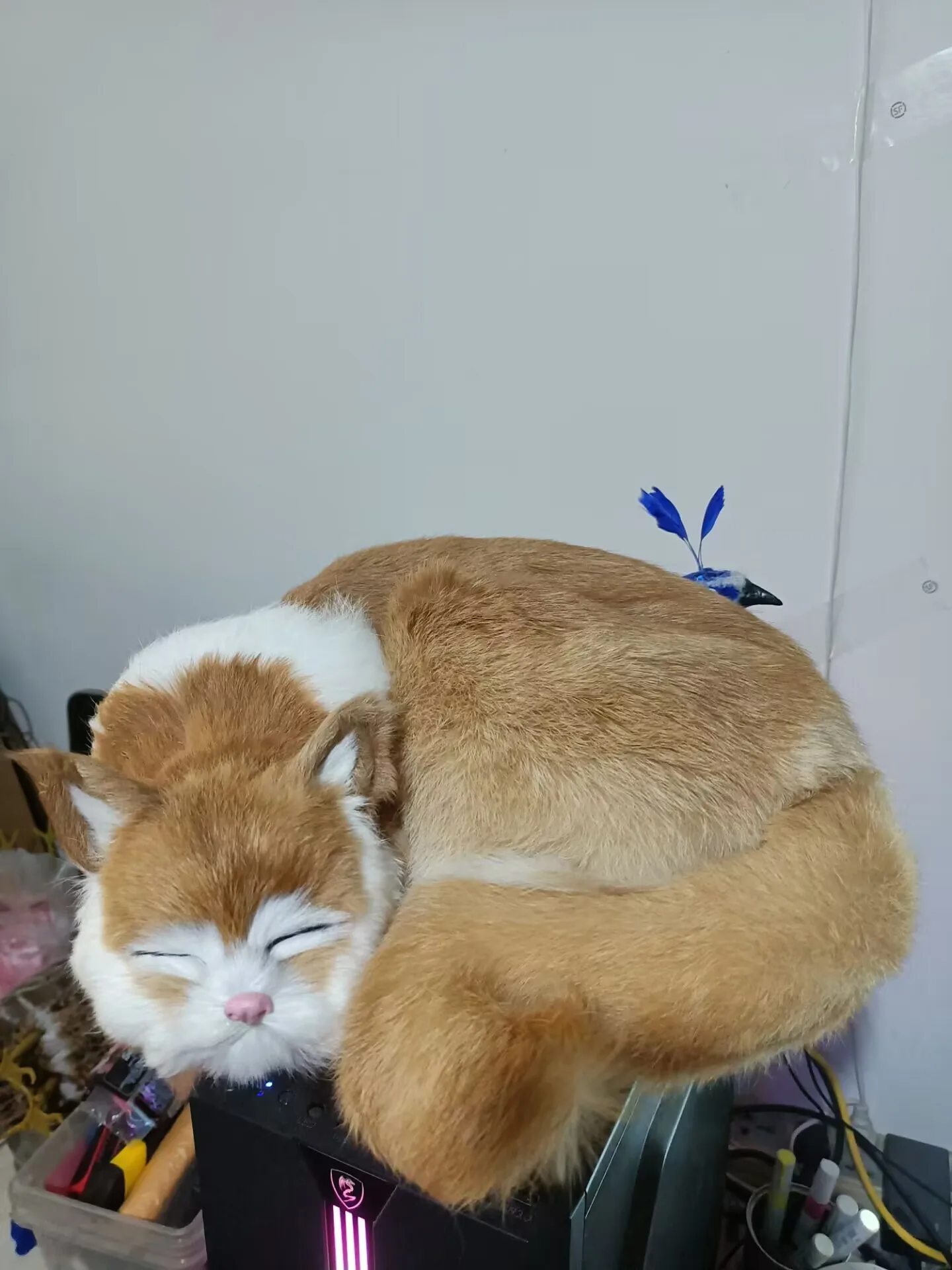 big simulation yellow cat model plastic&fur sleeping cat home decoration gift about 31x30cm d0568
