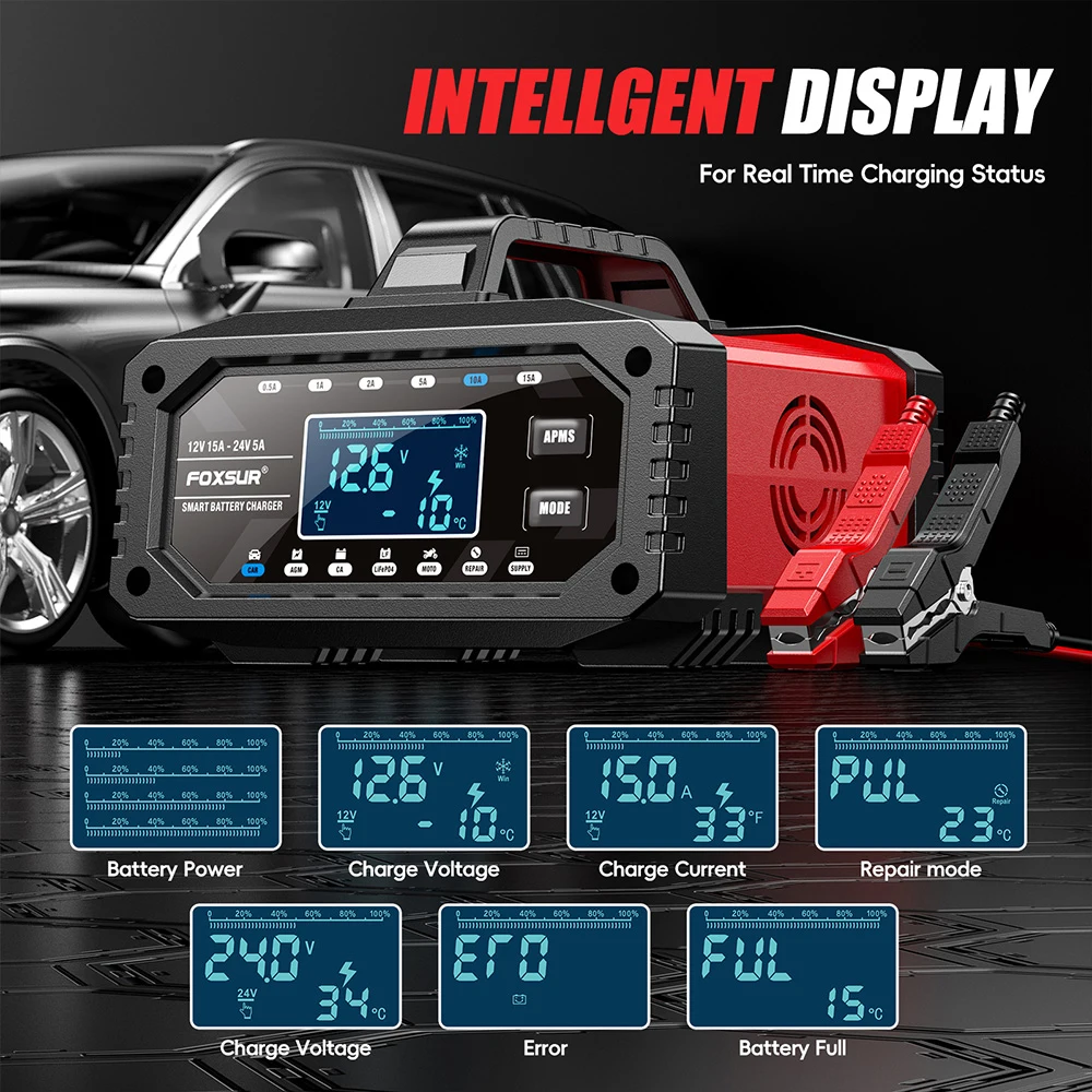 300W Fast Charging Boat Battery Charger Storage Cell Truck Car Motorboat Motorcycle Battery Chargers 12V 24V Smart Pulse Repair