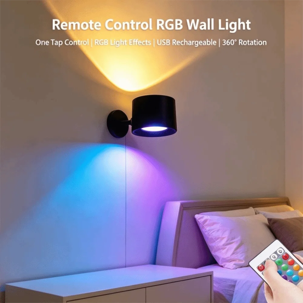 Magnetic Rechargeable Reading Light Remote Control Eye-Friendly Wall Sconce Adjustable Angles Detachable Design