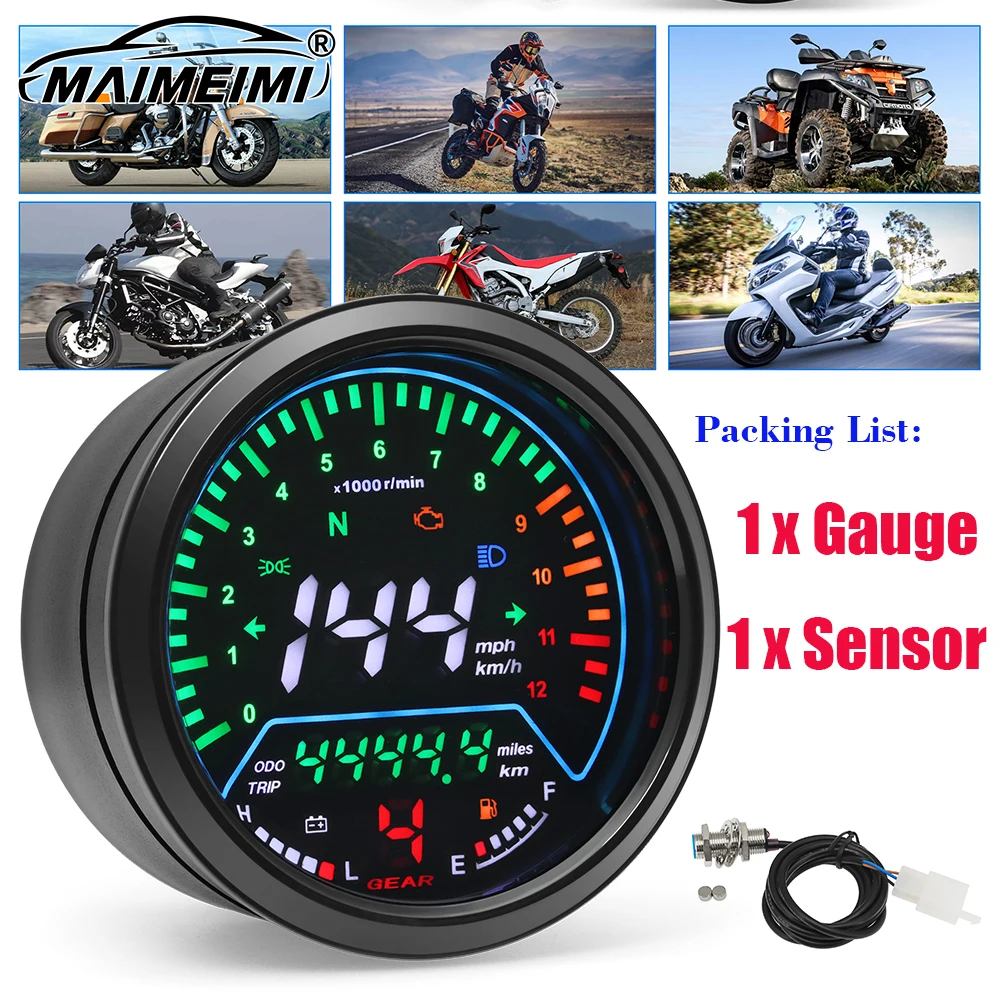 

New 199km/h Motorcycle RPM LED SpeedoMeter Digital Instrument Panel Voltage Oil Level GAUGE Trip Dash for yamaha for Harley 12V