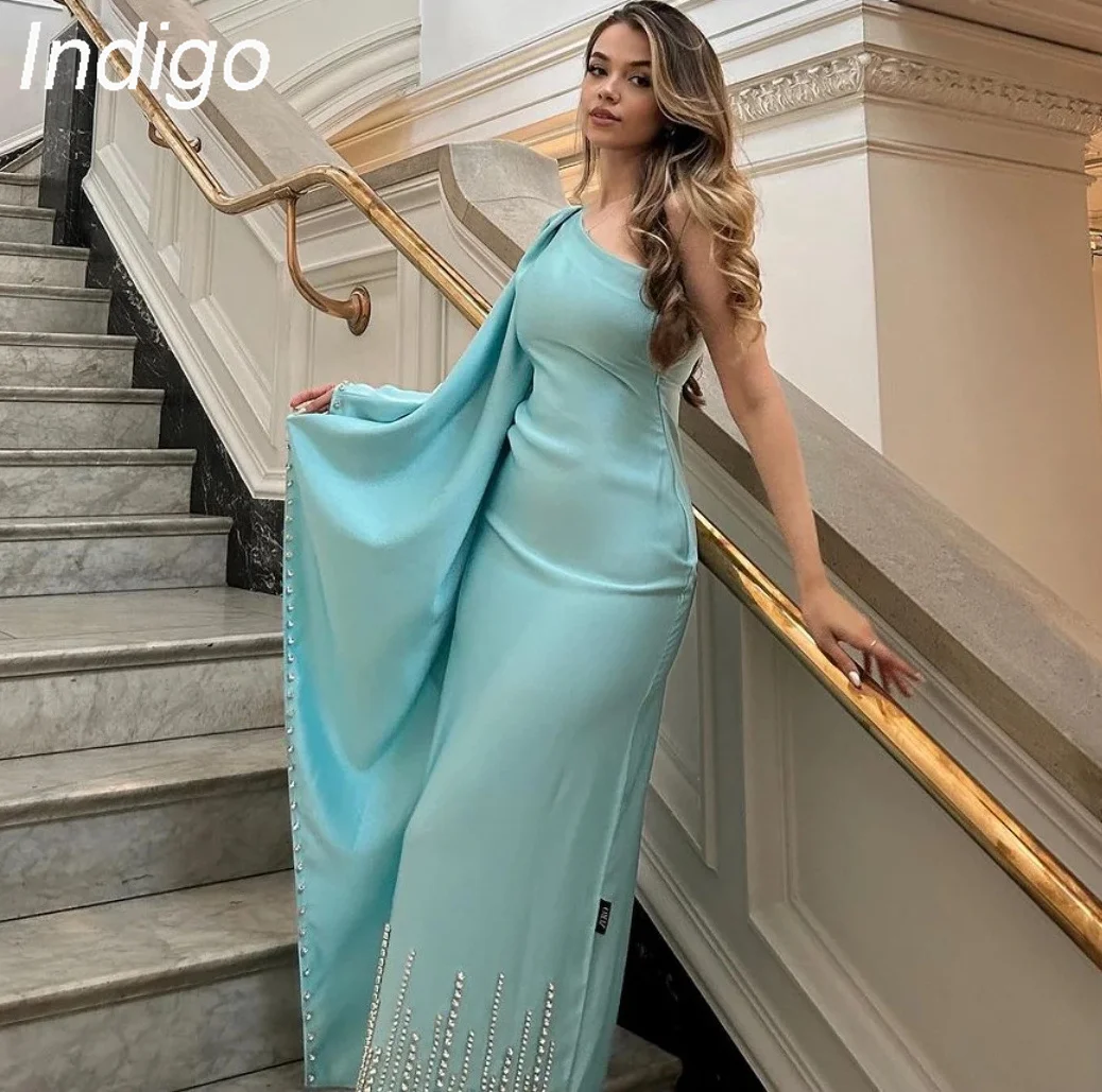 

Indigo Evening Dresses One Shoulder Beads Elegant Saudi Arabia Vintage Formal Party Dress For Women 2024 فساتين السهرة