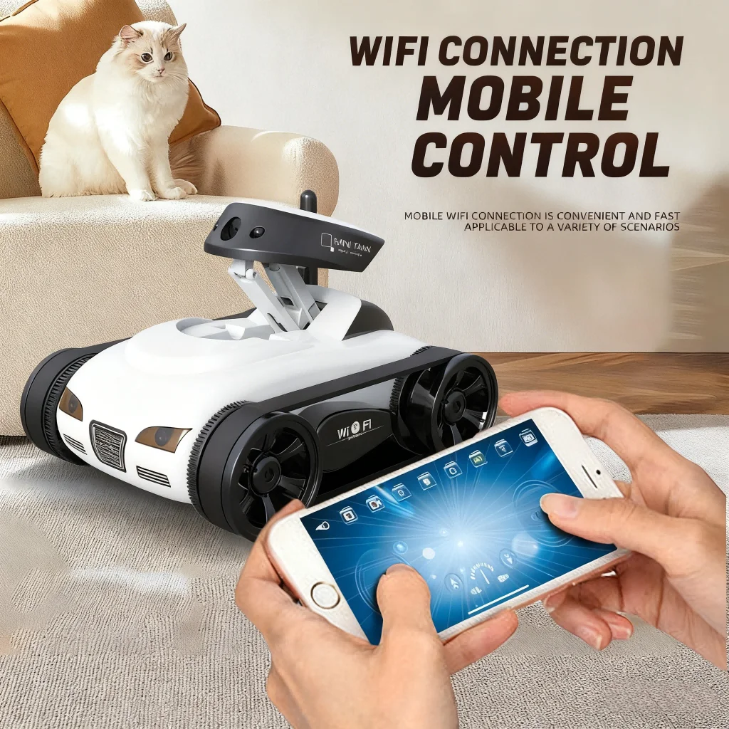 Czołg RC z kamerą FPV WIFI, mini samochód RC z kamerą HD, sterowany zdalnie, inteligentny robot samochodowy z aplikacją, zabawki dla dzieci