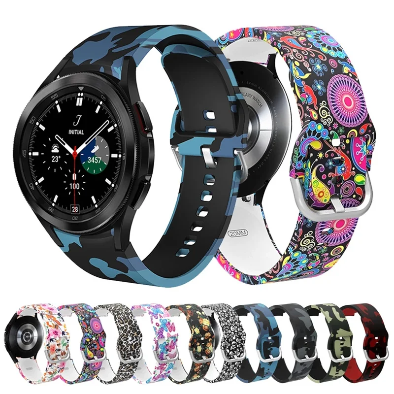 

20MMOrinigal Wrist Strap For Samsung Galaxy Watch 4 Classic 46 42mm Smartwatch Printed Bracelet Watch 5 44 40mm Curved Watchband