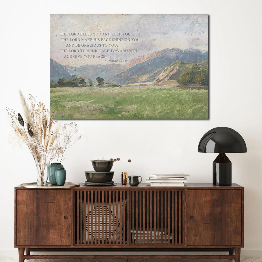 Bible Verse Abstract Landscape Painting Vintage Christian Wall Art Canvas Poster Lord Bless You Quotes Picture Print Home Decor