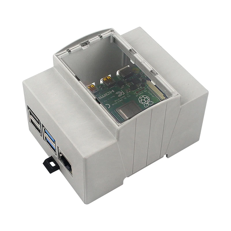 Raspberry Pi 4B ABS Case DIN Rail Box Injection Moduling Protection Shell with Cooling Fan Optional for Raspberry Pi 4 Model B