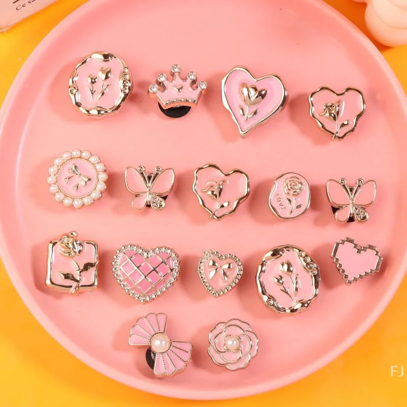 

[YU]1Set Pink Shoe Charms Set Creative DIY Shoe Flower Diamond Butterfly Pearl Flower Detachable Buckle Girls Shoe Decoration