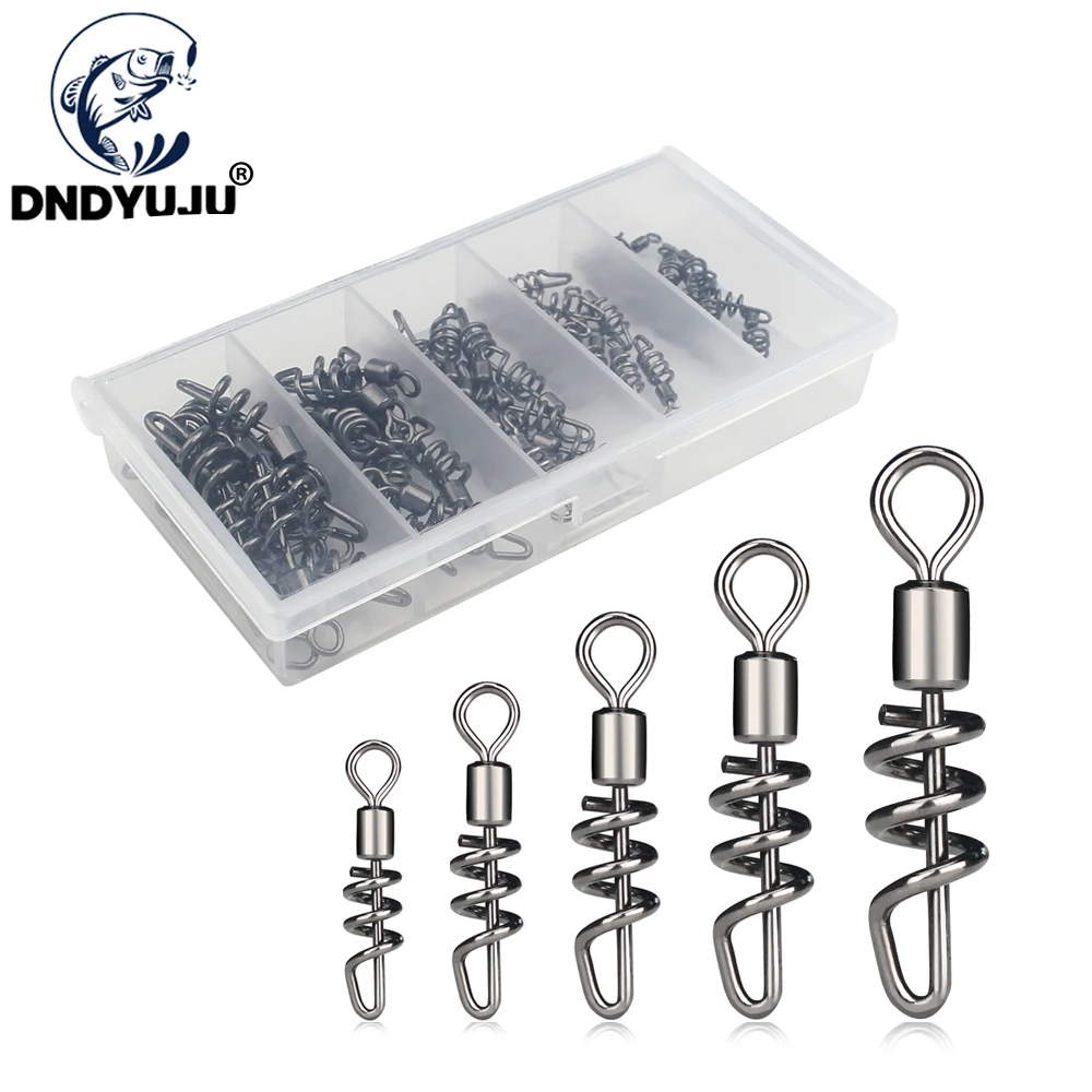 25PCS Fishing Lure Connector Rolling swivel with screwed snap Ball Bearing rolling Swivel Solid Ring Fishing Connector Fishhook