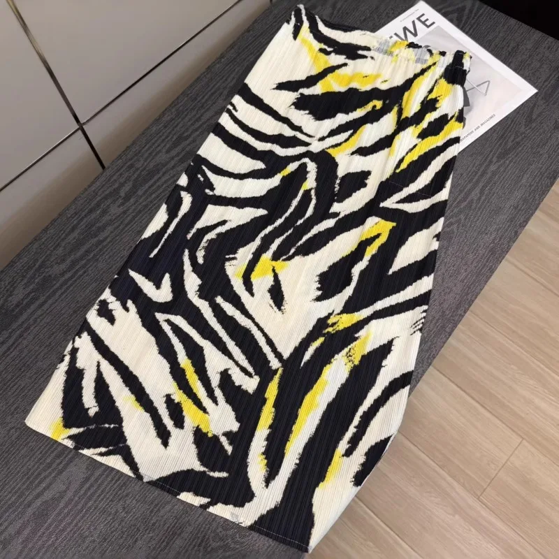 Miyake Pleated 2026 Original Spring Summer New Fashionable Age-Reducing Printed Pleated High-Waisted Long Skirt for Women Pleat