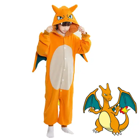Charizard Cosplay Pokemon Costume Boy Girl Halloween Suit Funny Cute Anime Kigurumis Button Onesies Dragon Outfit With Wings