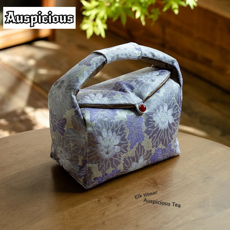 

Фиолетовый цветочный узел на пуговицах, чайная посуда, чайная сумка, уютная сумка для чайника, портативная сумка, дорожный чайный сервиз, сумка, аксессуары для чайной церемонии
