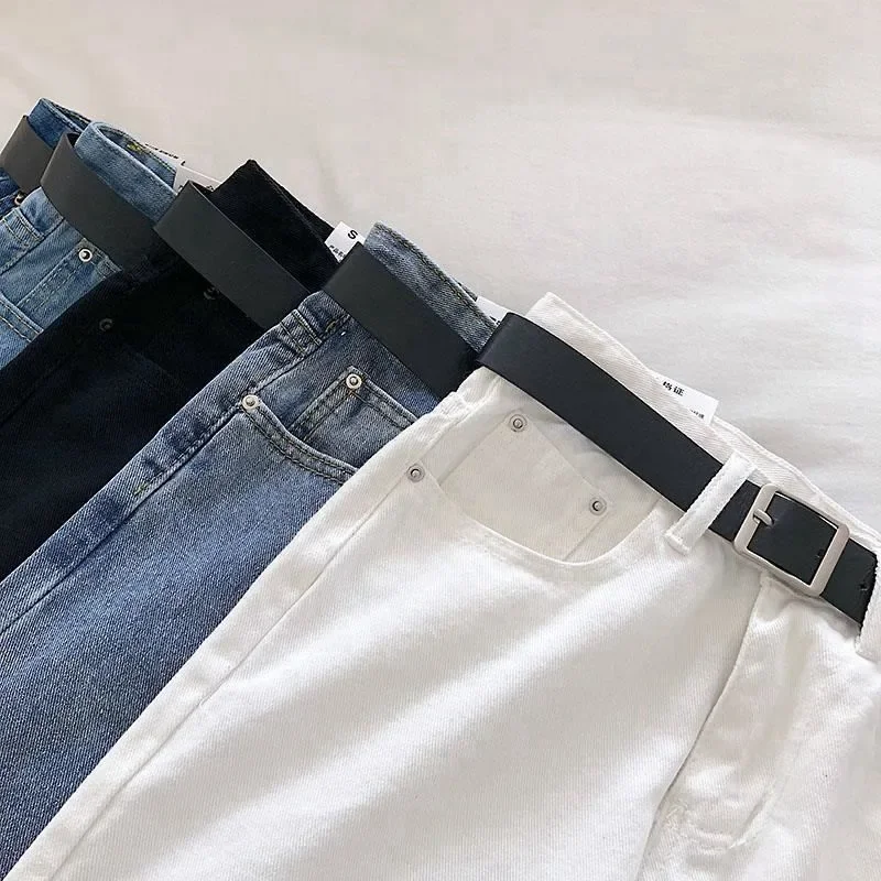 2021 جديد عالية الخصر مستقيم الساق الدينيم الجينز المرأة الكورية نمط عادية تنوعا التخسيس سراويلي حريمي العصرية