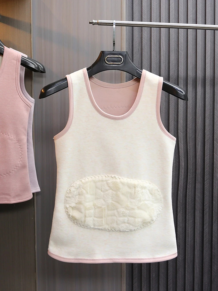 

Теплая женская майка из шерстяной смеси без рукавов, термобелье для осени и зимы, бесшовная базовая футболка с круглым вырезом и подплечниками